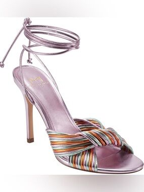 Marc Fisher Metallic Pink Lace-Up Sandals with Rainbow Braided Straps